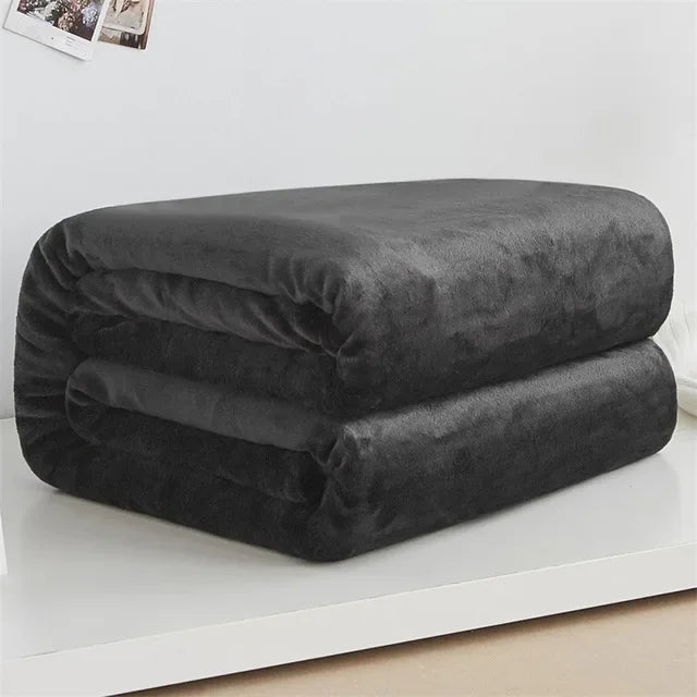 Flannel Blankets For Comfort Solid Color Soft Warm Mink Throw Blanket