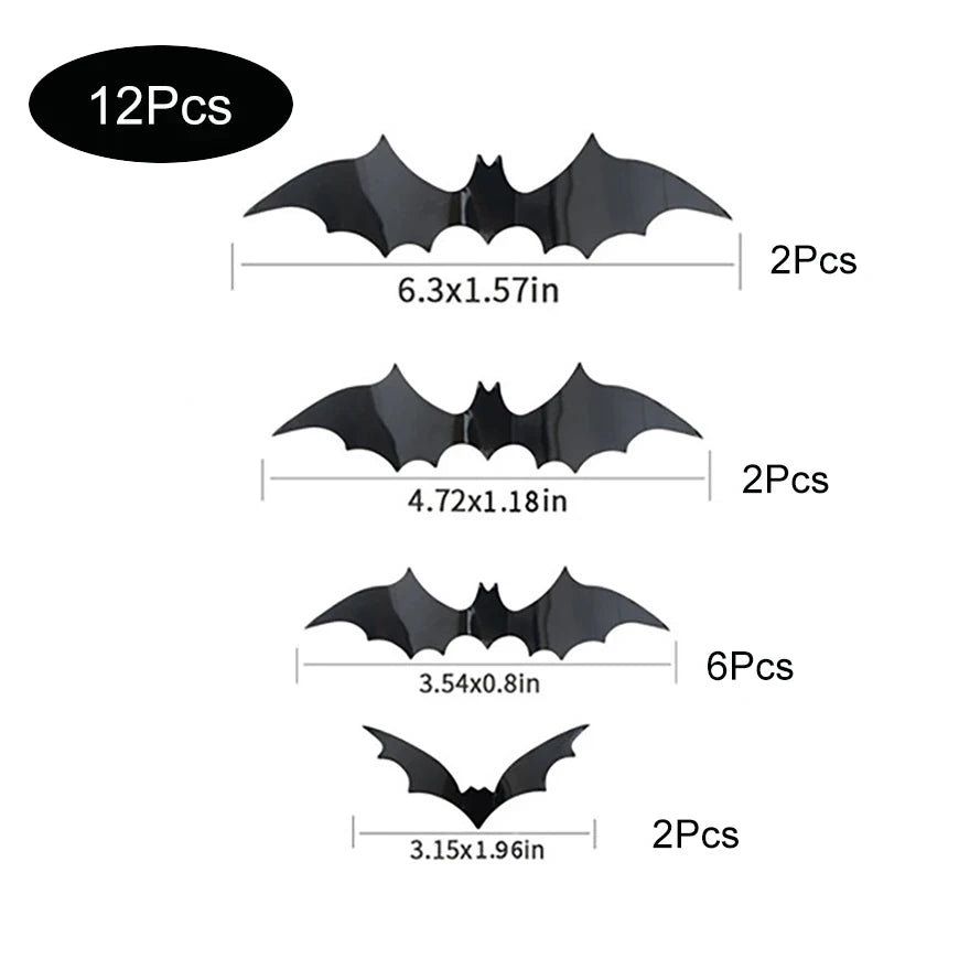 Halloween Bat Wall Decor – Black PVC Stickers for Spooky Porch & Indoor Decoration