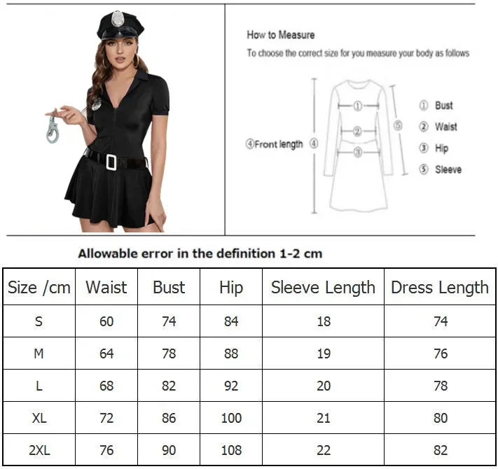 Women Sexy Police Costume Cop Outfit Black Blue Cosplay