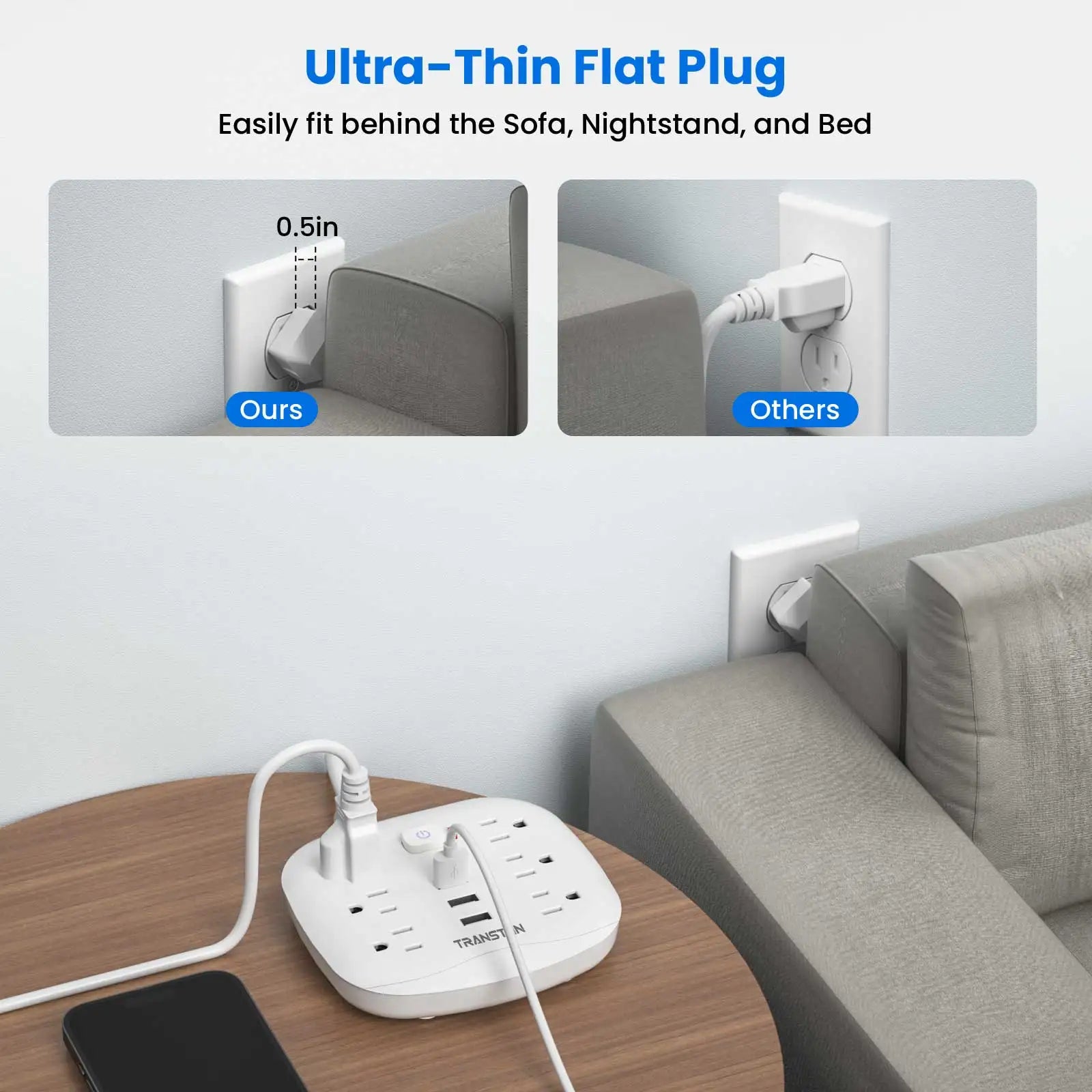 Power Outlet With Surge Protector 6 Power Strip 3 USB Ports With 3ft Extension Cord
