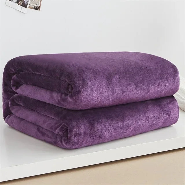 Flannel Blankets For Comfort Solid Color Soft Warm Mink Throw Blanket