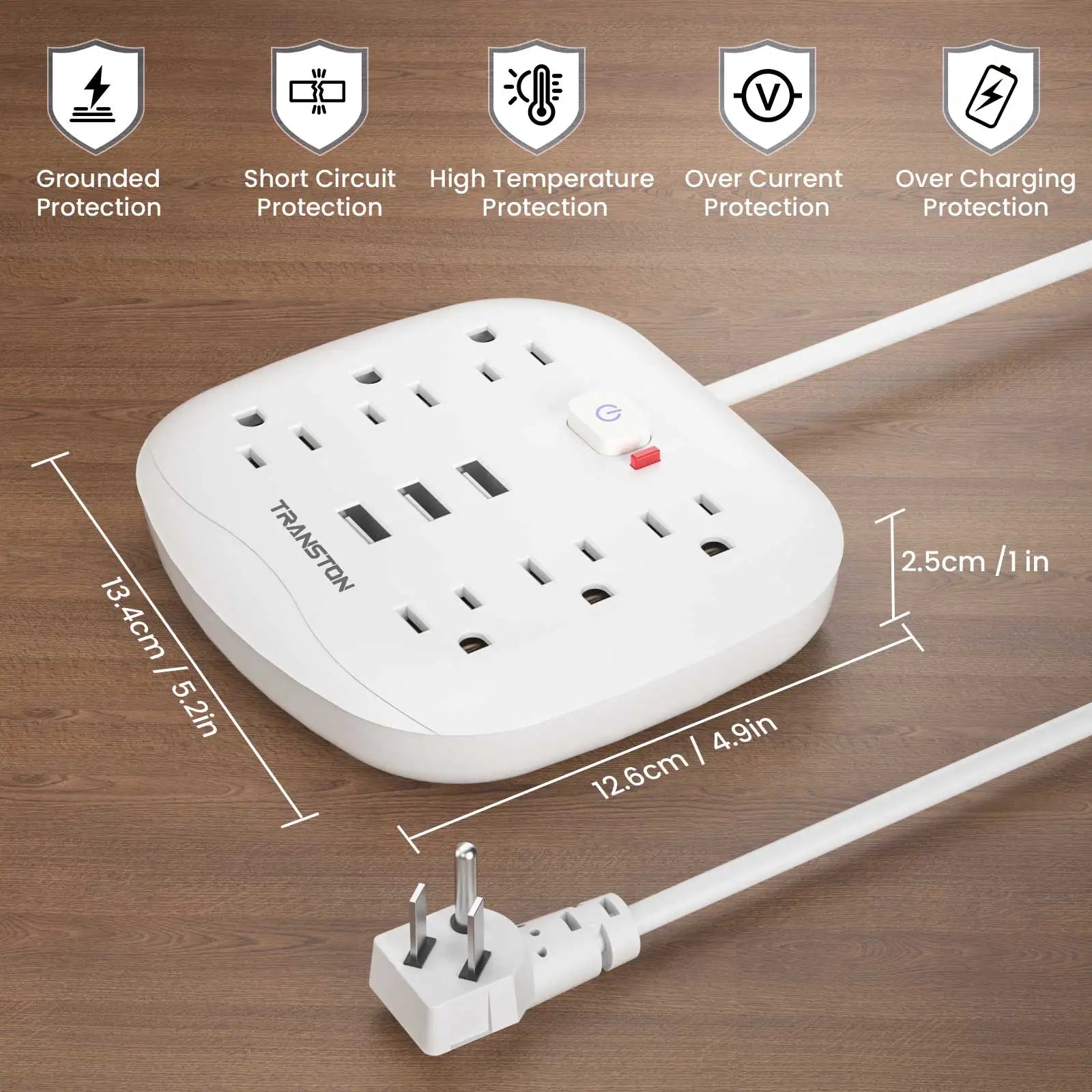 Power Outlet With Surge Protector 6 Power Strip 3 USB Ports With 3ft Extension Cord