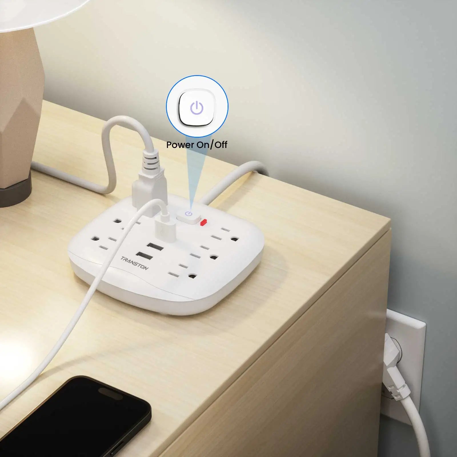 Power Outlet With Surge Protector 6 Power Strip 3 USB Ports With 3ft Extension Cord