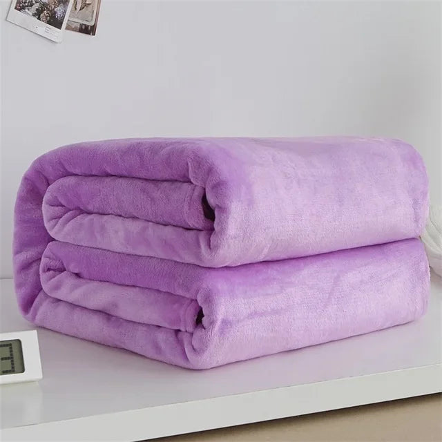 Flannel Blankets For Comfort Solid Color Soft Warm Mink Throw Blanket