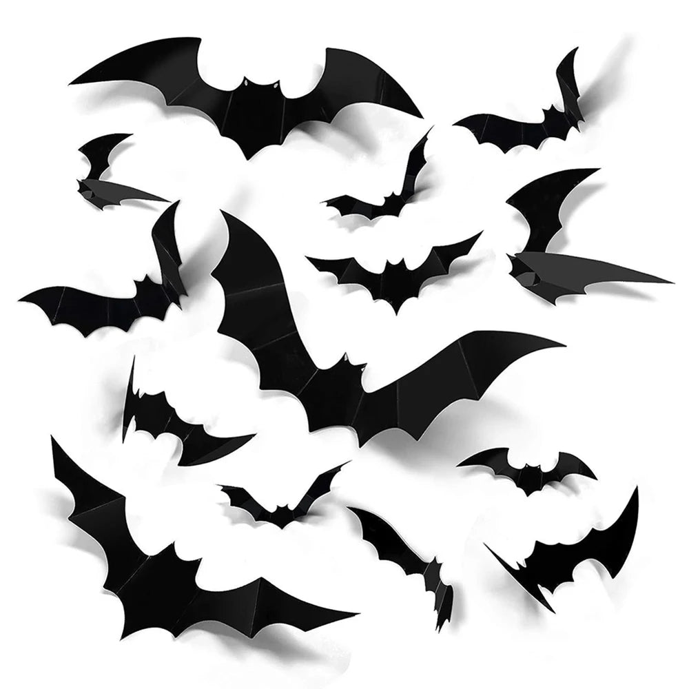 Halloween Bat Wall Decor – Black PVC Stickers for Spooky Porch & Indoor Decoration