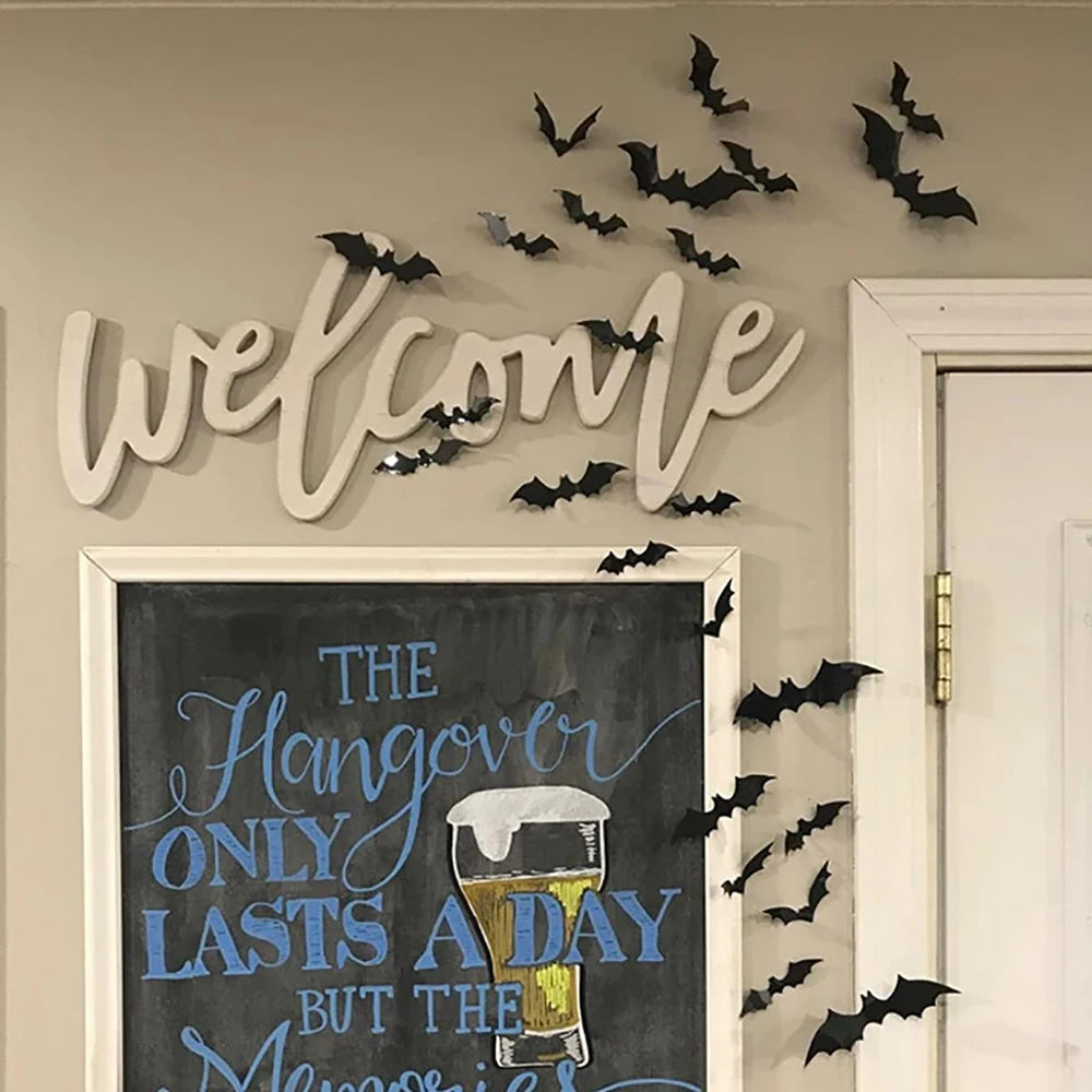 Halloween Bat Wall Decor – Black PVC Stickers for Spooky Porch & Indoor Decoration