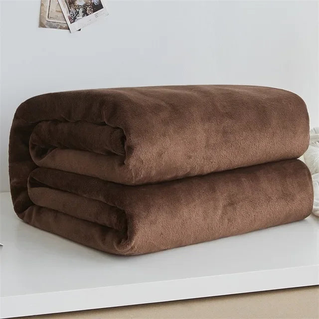 Flannel Blankets For Comfort Solid Color Soft Warm Mink Throw Blanket