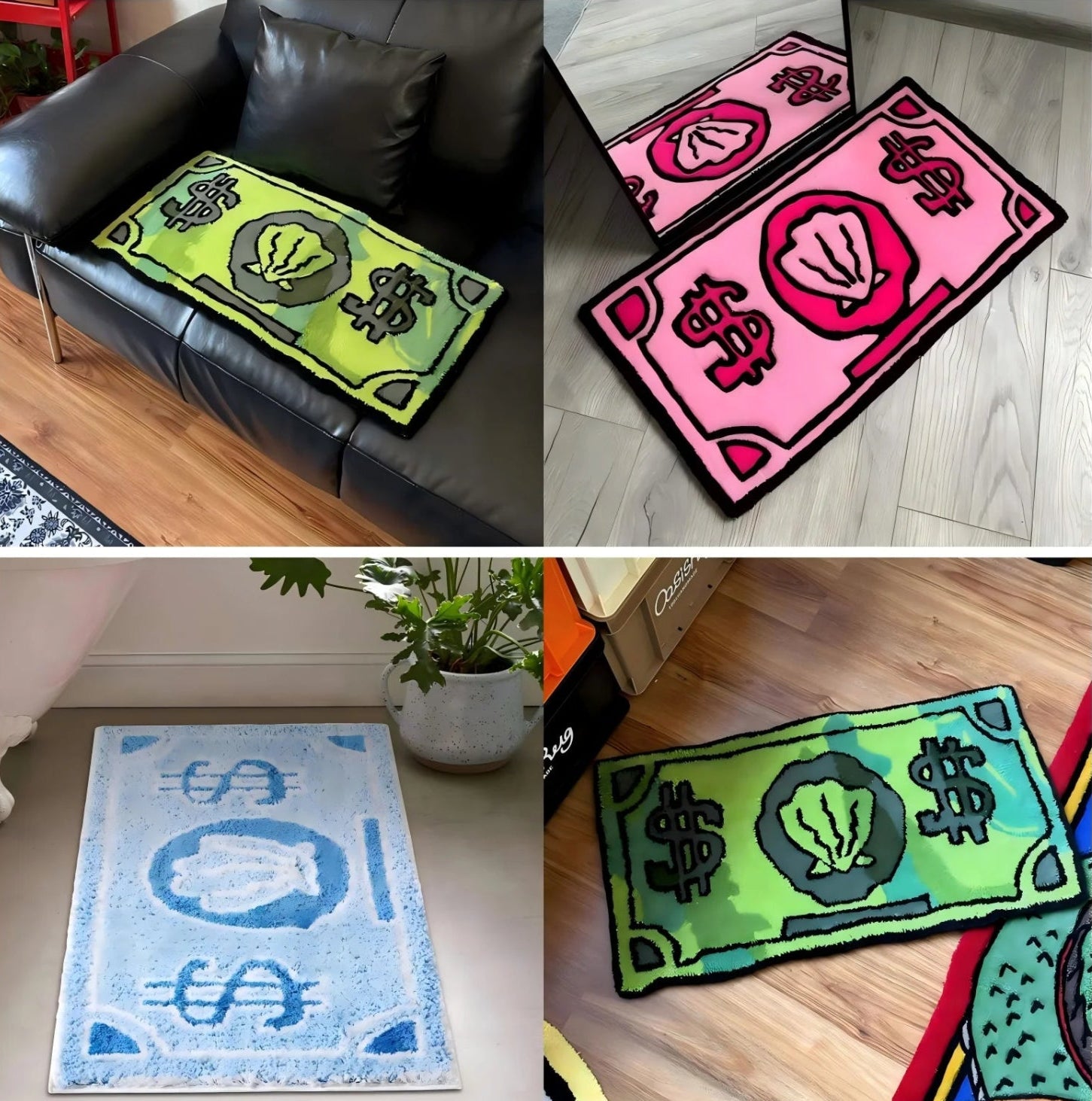 Absorbent Non-slip Decorative Bedside Clam Money Rug