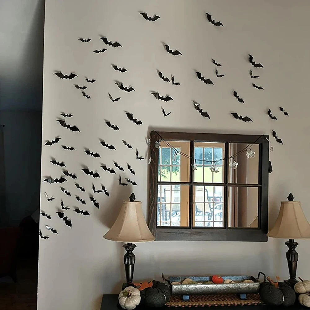 Halloween Bat Wall Decor – Black PVC Stickers for Spooky Porch & Indoor Decoration