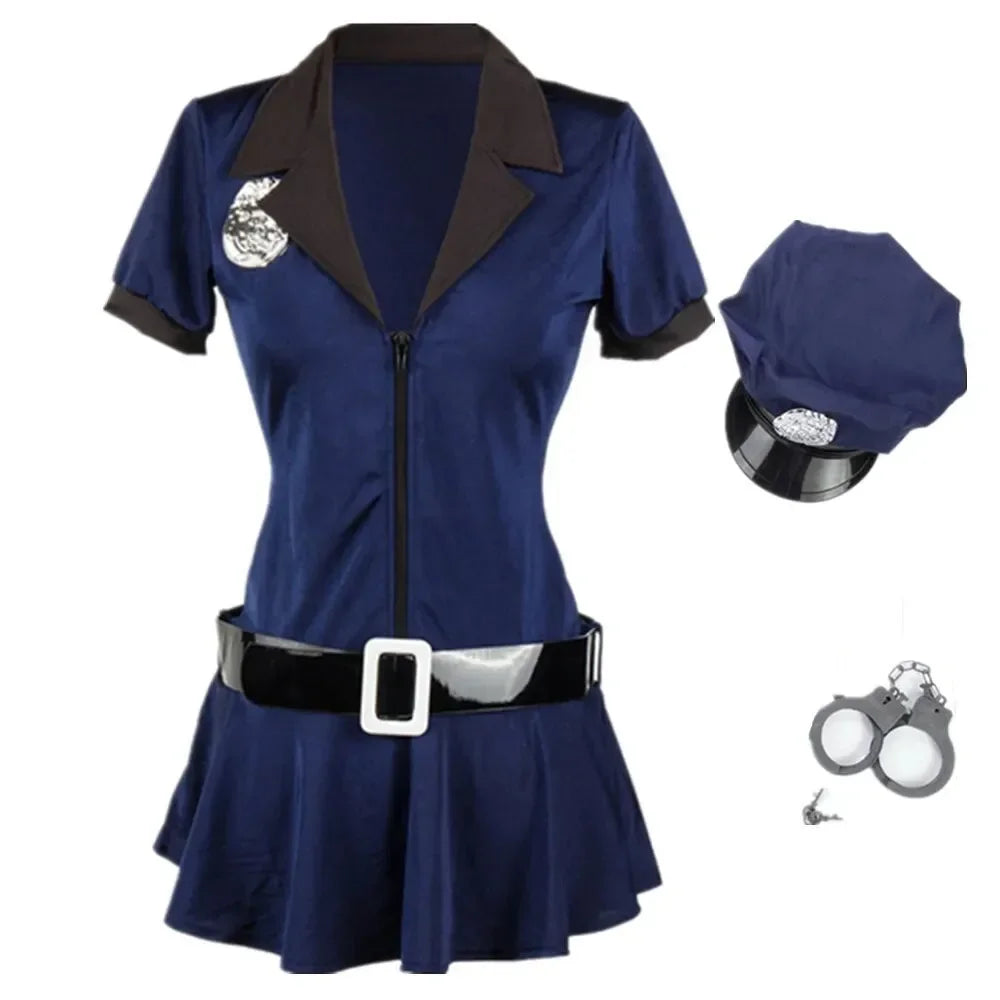 Women Sexy Police Costume Cop Outfit Black Blue Cosplay