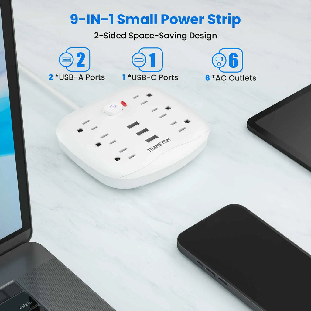 Power Outlet With Surge Protector 6 Power Strip 3 USB Ports With 3ft Extension Cord