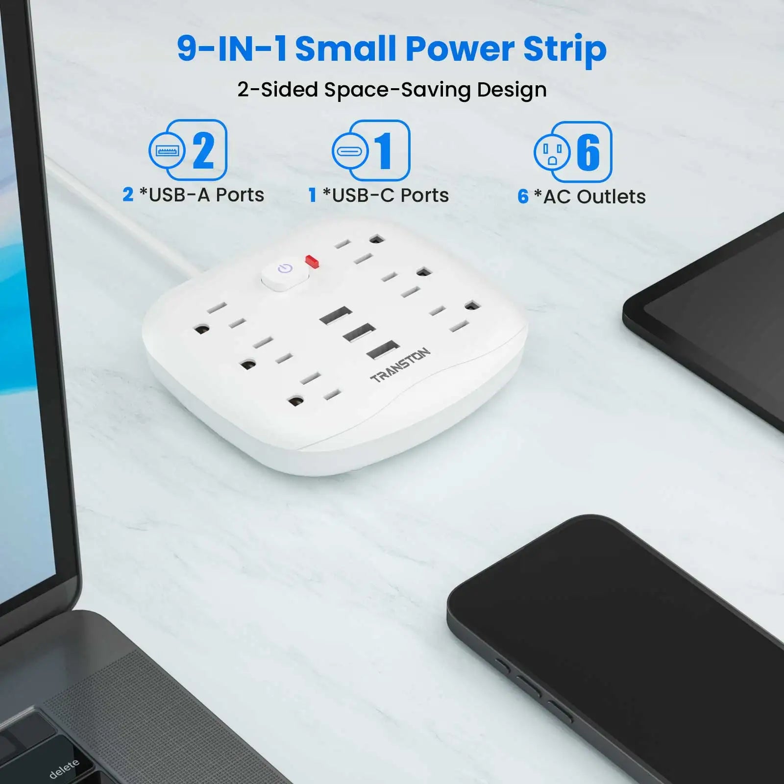 Power Outlet With Surge Protector 6 Power Strip 3 USB Ports With 3ft Extension Cord