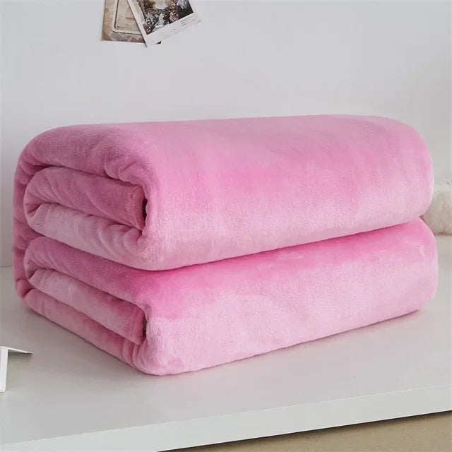 Flannel Blankets For Comfort Solid Color Soft Warm Mink Throw Blanket