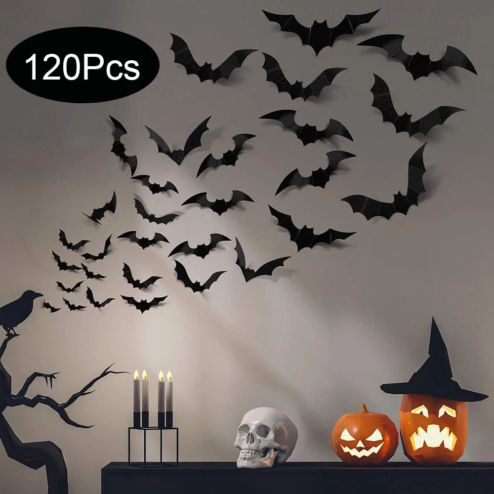 Halloween Bat Wall Decor – Black PVC Stickers for Spooky Porch & Indoor Decoration
