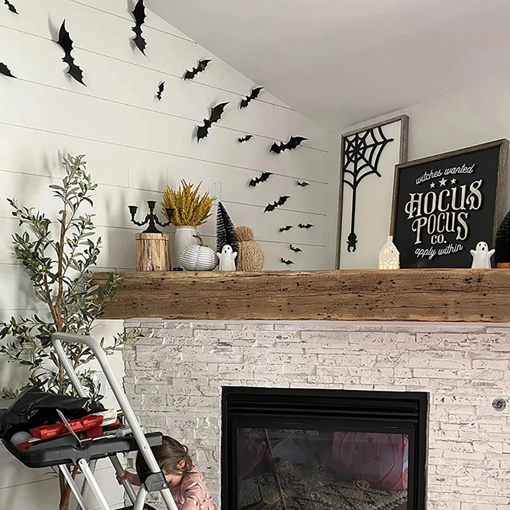 Halloween Bat Wall Decor – Black PVC Stickers for Spooky Porch & Indoor Decoration