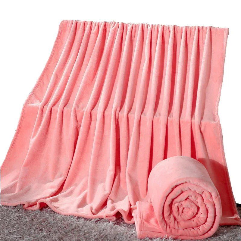 Flannel Blankets For Comfort Solid Color Soft Warm Mink Throw Blanket